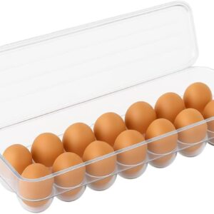 Egg Holder for Refrigerator with Lid – Clear Plastic Egg Storage Container for 14 Eggs, Stackable Fridge Organizer Tray for Fresh Egg Storage, BPA-Free Bin