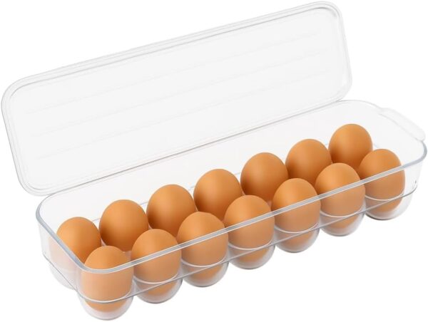 Egg Holder for Refrigerator with Lid – Clear Plastic Egg Storage Container for 14 Eggs, Stackable Fridge Organizer Tray for Fresh Egg Storage, BPA-Free Bin