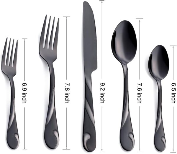 Black Silverware Set for 6, 30-Piece Stainless Steel Flatware Set, Shiny Black Metal Cutlery Set, Include Fork, Knife and Spoon Set, Dishwasher Safe