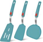 Silicone Spatula Turner Set of 3, 600°F Heat Resistant Nonstick Turner Spatulas for Kitchen Use, Large Flexible Silicone Cooking Utensils Rubber Spatula Set for Egg, Pancake, Fish (Blue)