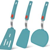Silicone Spatula Turner Set of 3, 600°F Heat Resistant Nonstick Turner Spatulas for Kitchen Use, Large Flexible Silicone Cooking Utensils Rubber Spatula Set for Egg, Pancake, Fish (Blue)