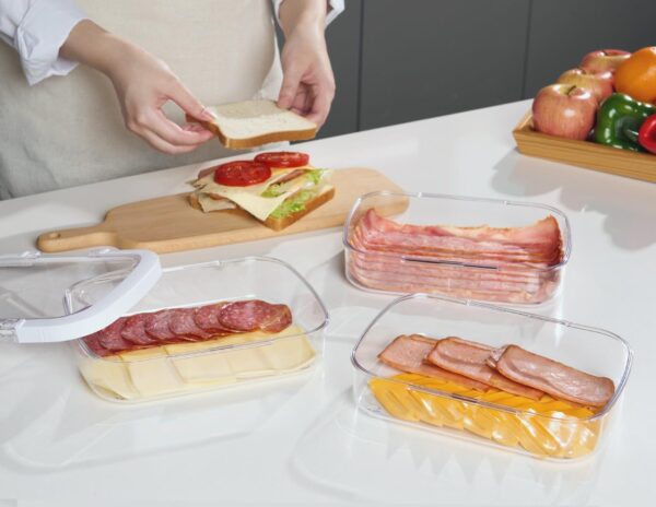 Deli Meat Containers for Fridge with Airtight Lids, Stackable Refrigerator Organizer for Lunch Meat Storage Sandwich Ham Cheese Salami Sliced Turkey, Clear  Box (Cold Cuts 3pk)