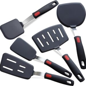 Silicone Spatula Turner, 5-Pack Spatulas Silicone Set for Nonstick Cookware, 600°F Heat Resistant Kitchen Cooking Utensils Set for Egg, Pancake Dishwasher Safe