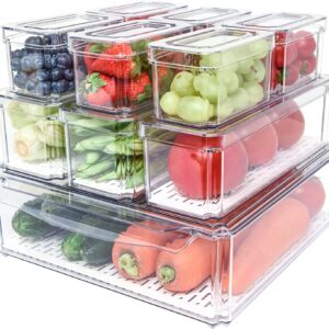 10 Pack Fridge Organizer, Stackable Refrigerator Bins with Lids, BPA-Free Produce Fruit Storage Containers for Fridge, Clear for Food, Drinks, Vegetable