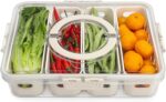 Salad Bar Containers for Fridge with Lid and Handle, Fruit Storage Containers with 4 Removable Colanders, Berry Box Fresh Produce Saver for Fruit, Veggie, Refrigerator, Kitchen, Picnic