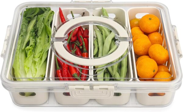 Salad Bar Containers for Fridge with Lid and Handle, Fruit Storage Containers with 4 Removable Colanders, Berry Box Fresh Produce Saver for Fruit, Veggie, Refrigerator, Kitchen, Picnic