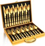 30-Piece Gold Silverware Set, Premium Stainless Steel Flatware Set for 6, Gold Utensils Cutlery Set for Home Restaurant, Include Forks Spoons and Knives Set, Mirror Polished, Dishwasher Safe