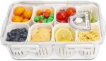 Divided Serving Tray with Lid, Portable Snack Box Charcuterie Veggie Tray with Lid, Food Storage Organizer with 8 Colandersfor Fruit, Vegetable, Refrigerator, Kitchen, Party, Picnic