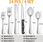 24 Pcs Silverware Set with Steak Knives Service for 4,Stainless Steel Flatware Set,Mirror Polished Cutlery Utensil Set,Home Kitchen Eating Tableware Set,Include Fork Knife Spoon Set,Dishwasher Safe