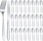 50 Pieces Stainless Steel Forks Silverware Set Dinner Forks and Knives Flatware Tableware Cutlery Set for Kitchen Restaurant(7.1 x 1 Inch, 8.4 x 0.7 Inch,Silver)