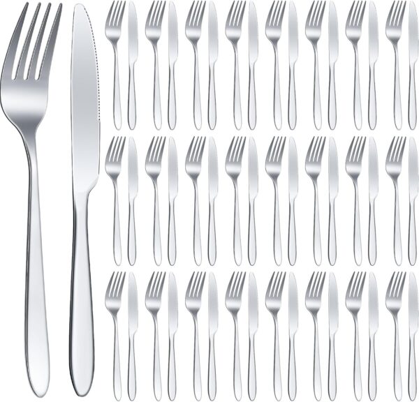 50 Pieces Stainless Steel Forks Silverware Set Dinner Forks and Knives Flatware Tableware Cutlery Set for Kitchen Restaurant(7.1 x 1 Inch, 8.4 x 0.7 Inch,Silver)