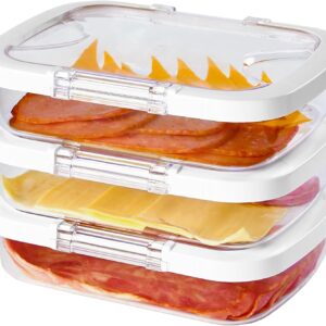 Deli Meat Containers for Fridge with Airtight Lids, Stackable Refrigerator Organizer for Lunch Meat Storage Sandwich Ham Cheese Salami Sliced Turkey, Clear Box (Cold Cuts 3pk)