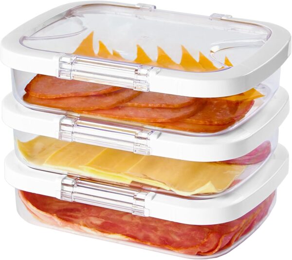 Deli Meat Containers for Fridge with Airtight Lids, Stackable Refrigerator Organizer for Lunch Meat Storage Sandwich Ham Cheese Salami Sliced Turkey, Clear  Box (Cold Cuts 3pk)