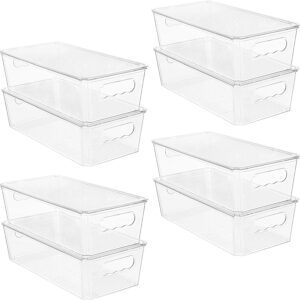 8pcs Clear Organizers and Storage Bins with Lids, Stackable Plastic Storage Containers with Handles for Fridge, Freezer, Pantry, Cabinet, Kitchen Organization