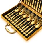 30-Piece Gold Silverware Set, Premium Stainless Steel Flatware Set for 6, Gold Utensils Cutlery Set for Home Restaurant, Include Forks Spoons and Knives Set, Mirror Polished, Dishwasher Safe